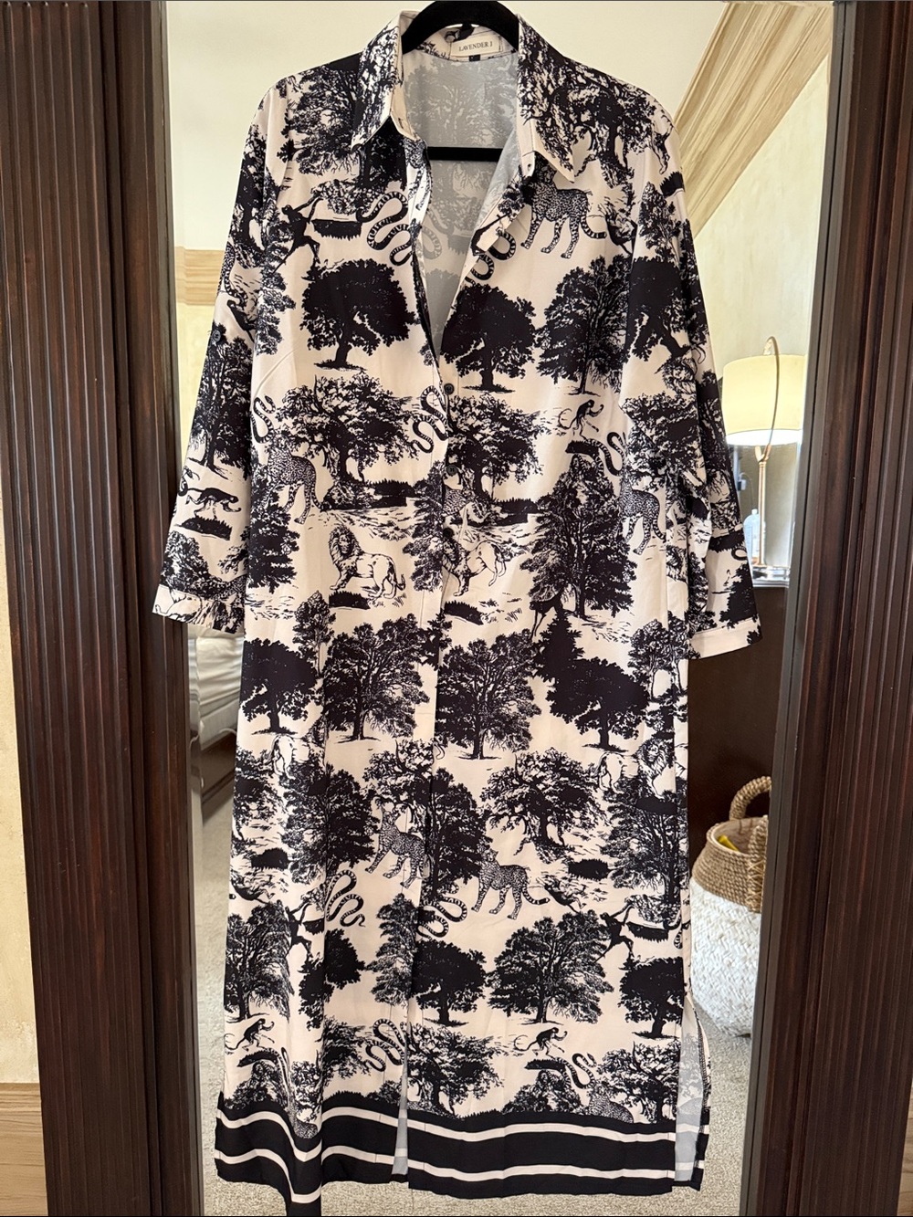 Printed Maxi Dress in Black & White Toile fits up to Large